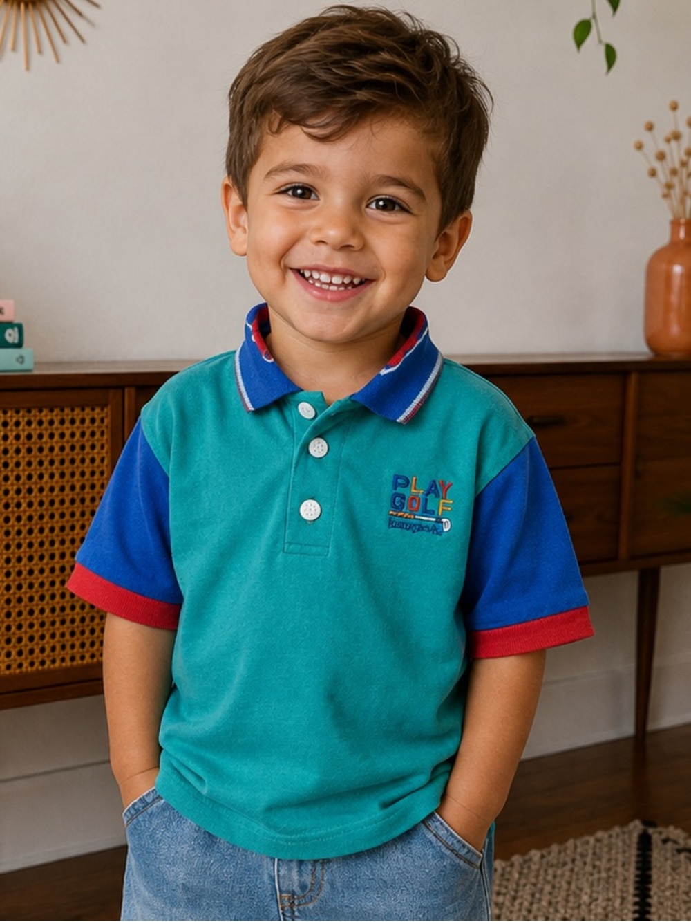 Vintage Buster Brown Boys Sz 3t Green Short Sleeve Polo Shirt Play Golf Top